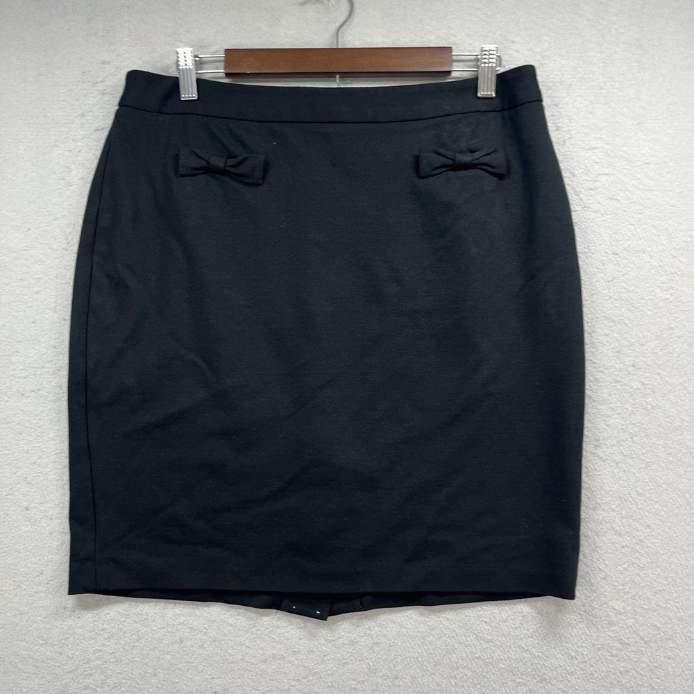 Talbots Pencil Skirt Women 12P Black Bow Ponte Knit Career Professional Classic